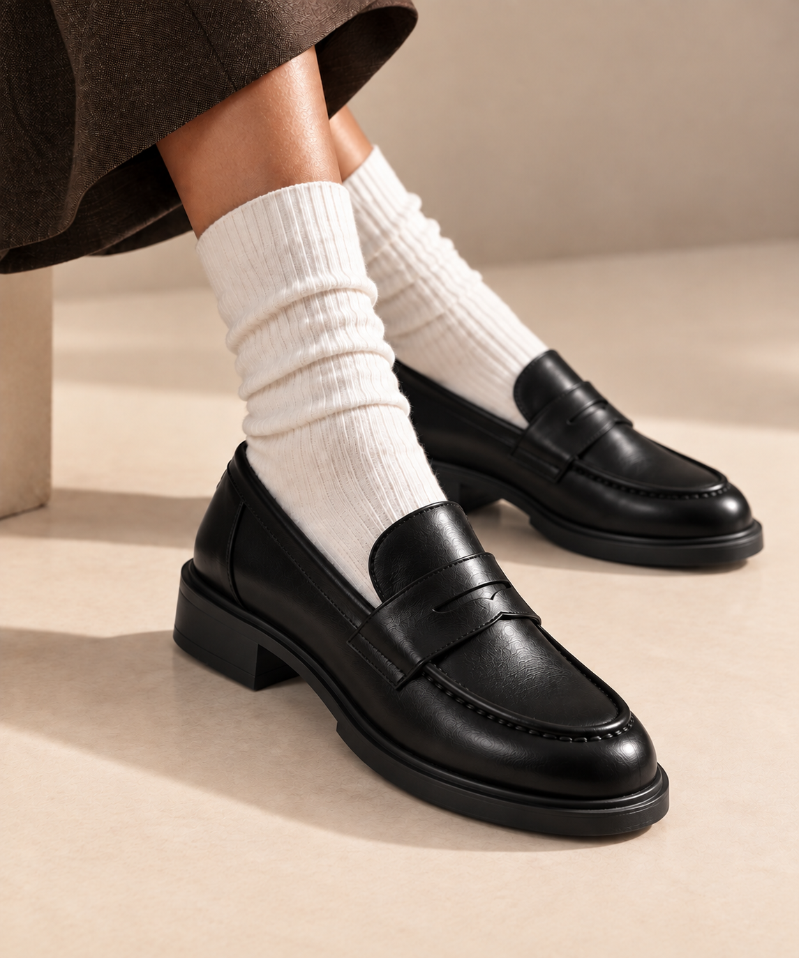 Mocassins Noirs à Semelle Épaisse